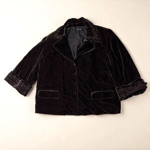 Tahari Velvet Embroidered Blazer Brown Small Women's Vintage Jacket Burn‎ Flaw